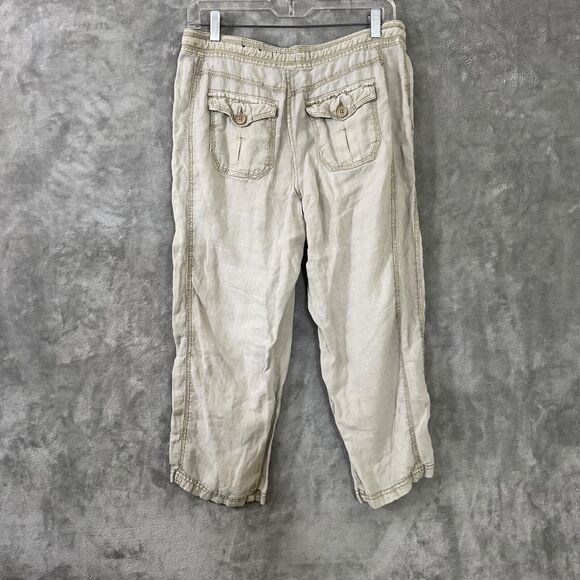 Blue Earth 100% Linen Pants women’s 4 Pants Drawstring Waist pockets roll tab - Picture 2 of 13
